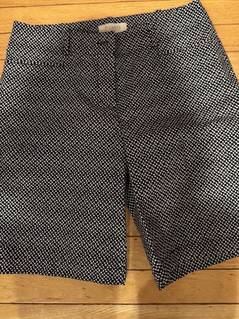Talbots Petites Bermuda Shorts Navy White Print Cotton Stretch Women's 8P